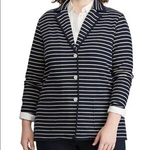 Chaps women stripe long cardigan navy blue and white size large career business